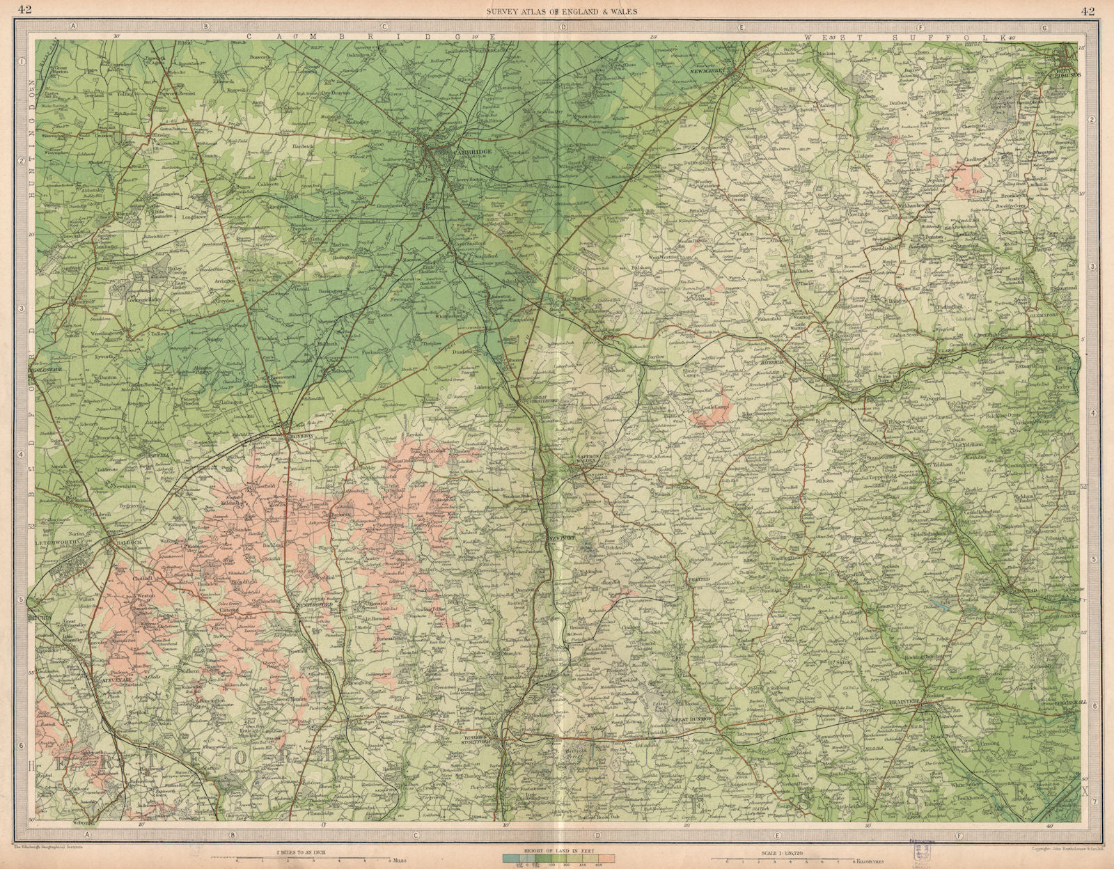 EAST ANGLIA. Cambridge Bury St Edmunds Braintree Saffron Walden. LARGE 1939 map